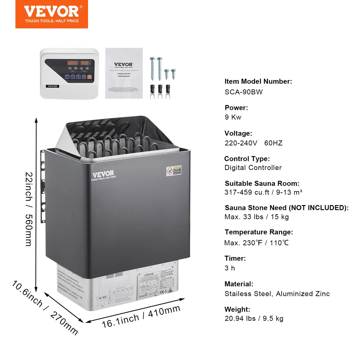 Succebuy Electric Sauna Heater, 3–9 kW, 220V