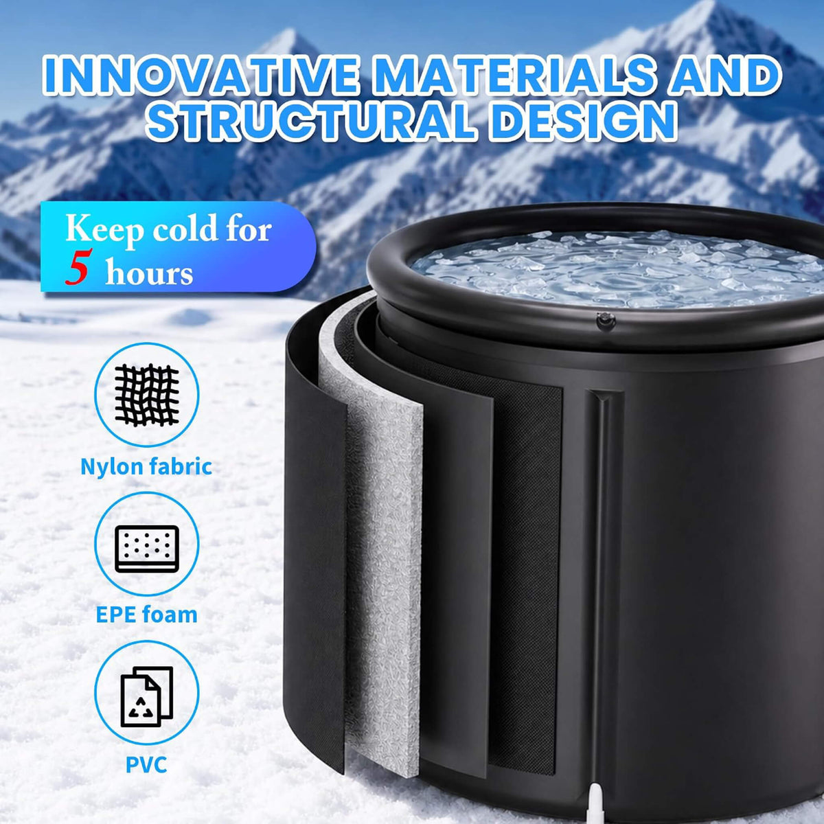 Foldable Cold Plunge Tub with 1/3 HP Smart Chiller