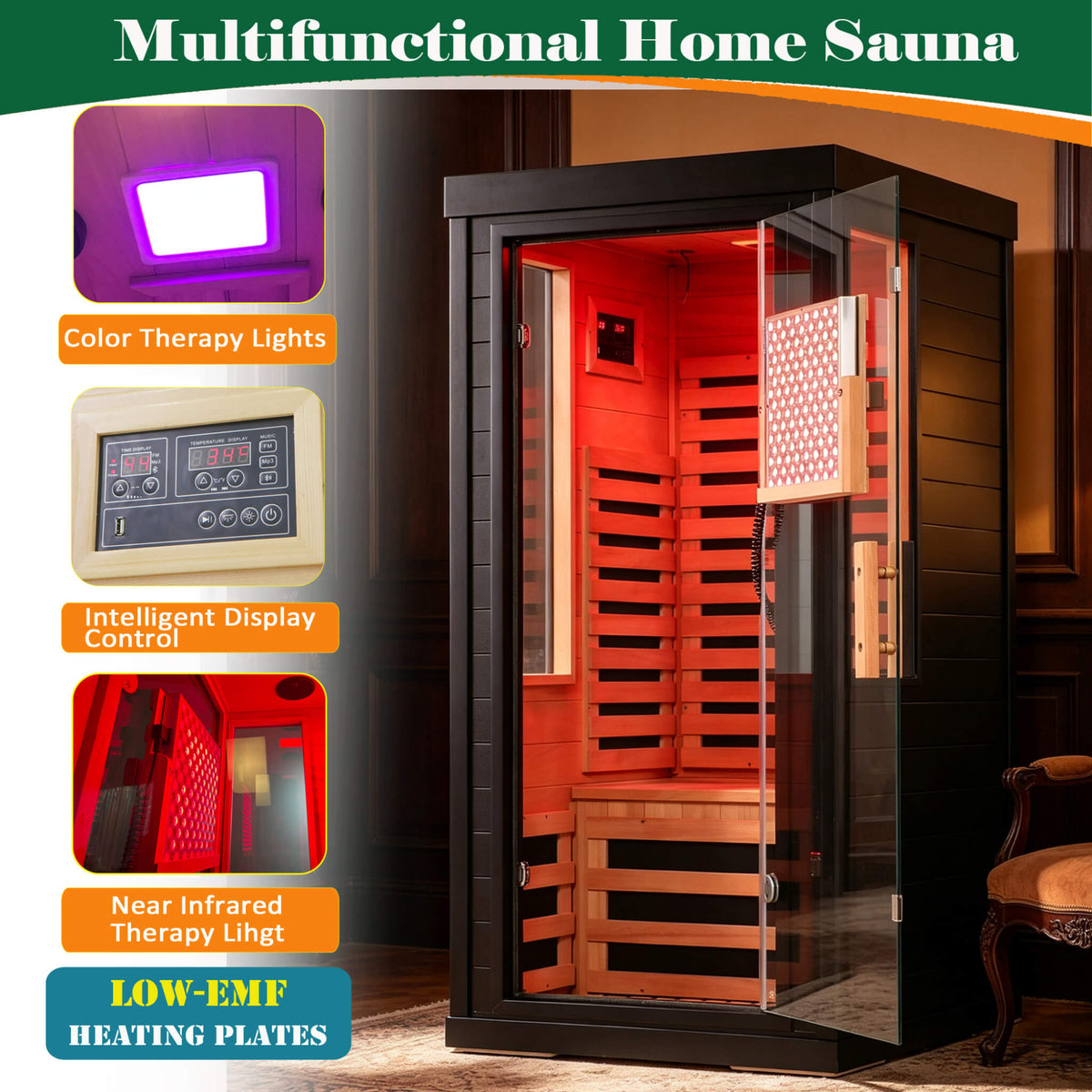 Aurelo 2-Person Indoor Infrared Sauna with Red Light