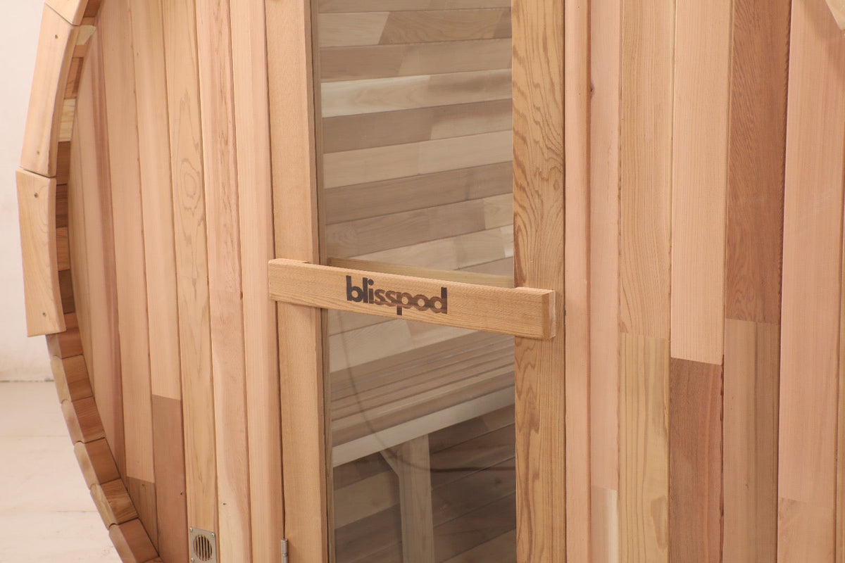 Blisspod Prague Red Cedar Outdoor Barrel Sauna with Glass Back