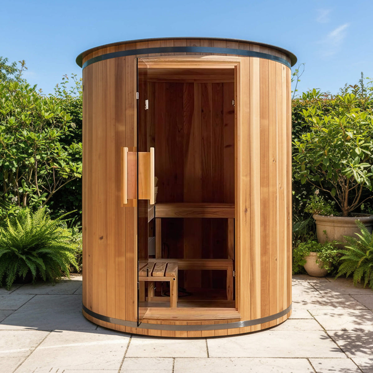 Barcelona 4-Person Cedar Vertical Barrel Sauna with 6 kW Heater