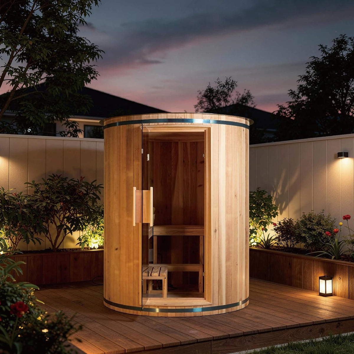 Barcelona 4-Person Cedar Vertical Barrel Sauna with 6 kW Heater