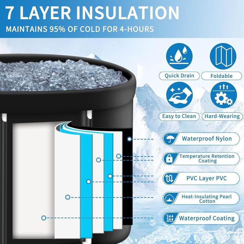 Portable Foldable Ice Bath Tub with Insulated Cover