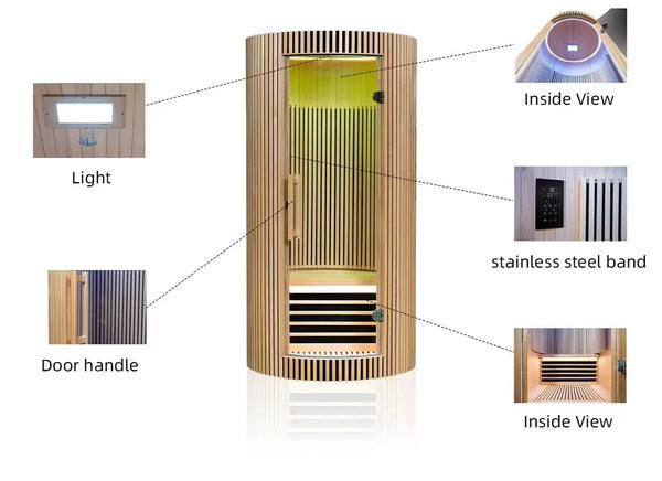 1-Person Solid Wood Dome Sauna with Digital Control Panel