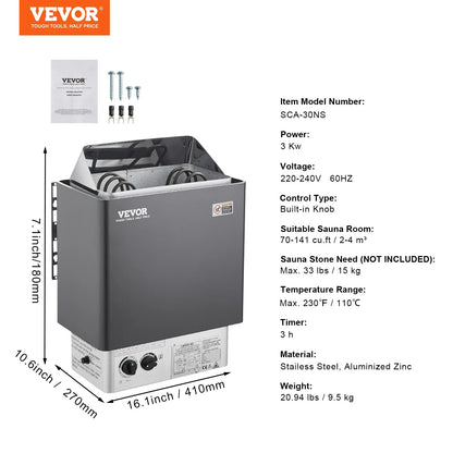 Succebuy Electric Sauna Heater, 3–9 kW, 220V