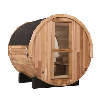 Blisspod Prague Red Cedar Outdoor Barrel Sauna with Glass Back