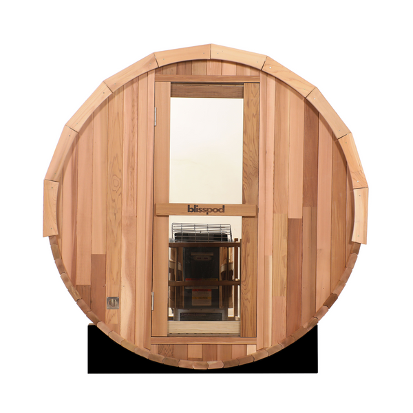 Blisspod Prague Red Cedar Outdoor Barrel Sauna with Glass Back