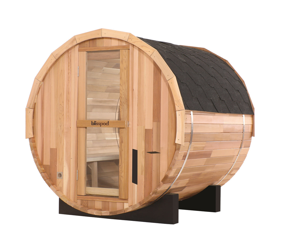 Blisspod Prague Red Cedar Outdoor Barrel Sauna with Glass Back