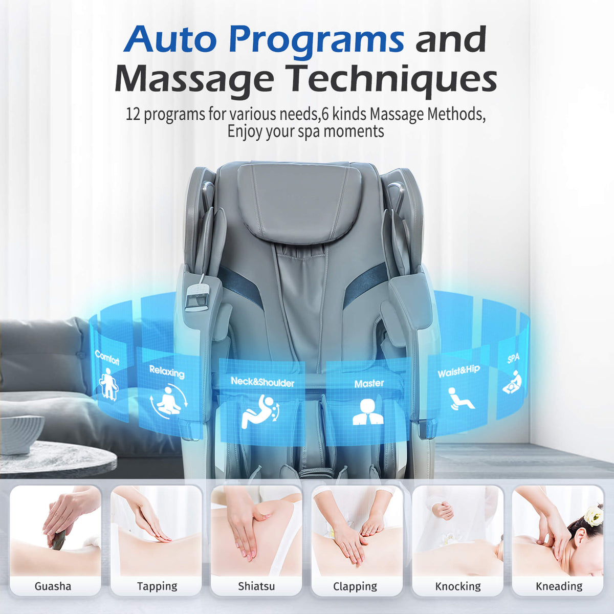 Bosscare Premium Zero-Gravity Massage Chair with Voice Control, Gray
