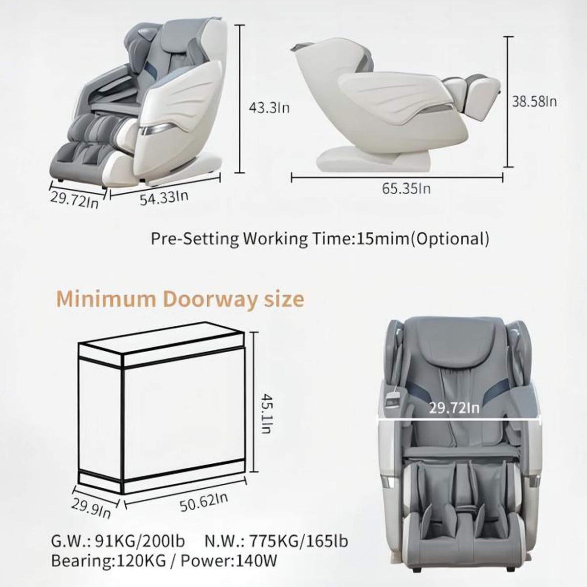 Bosscare Premium Zero-Gravity Massage Chair with Voice Control, Gray