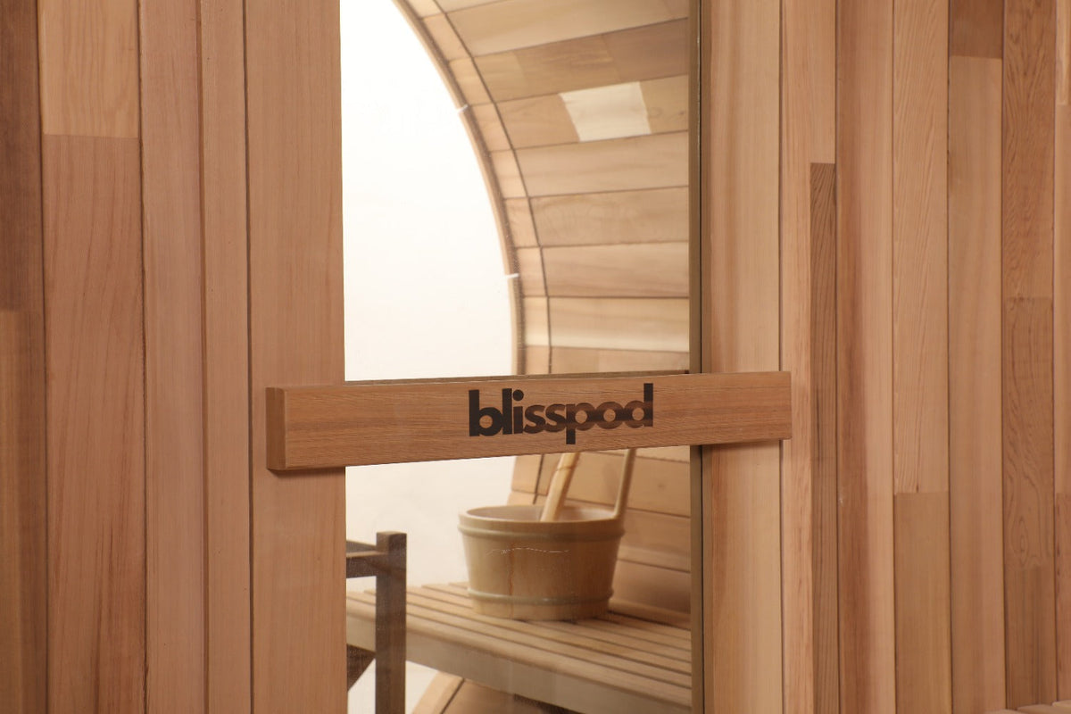 Blisspod Prague Red Cedar Outdoor Barrel Sauna with Glass Back