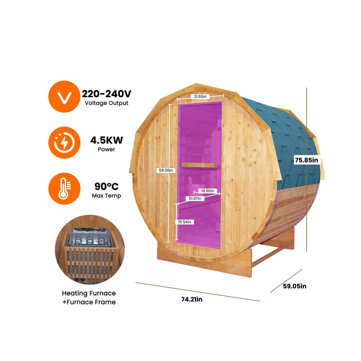 Ignite White Oak Outdoor Barrel Sauna with 4.5 kW Heater