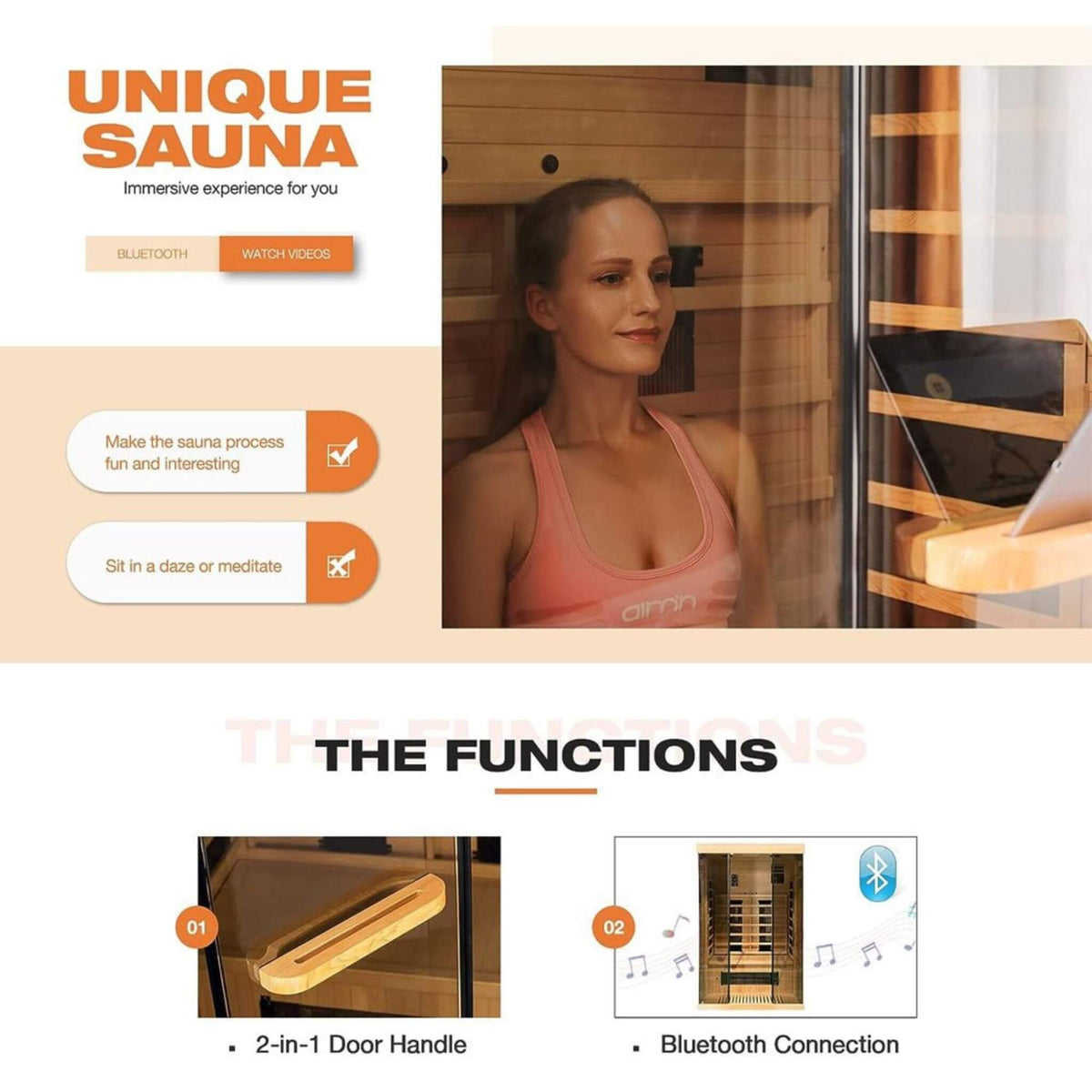 Valen 2-Person Far Infrared Sauna with Panoramic Glass, 2000W
