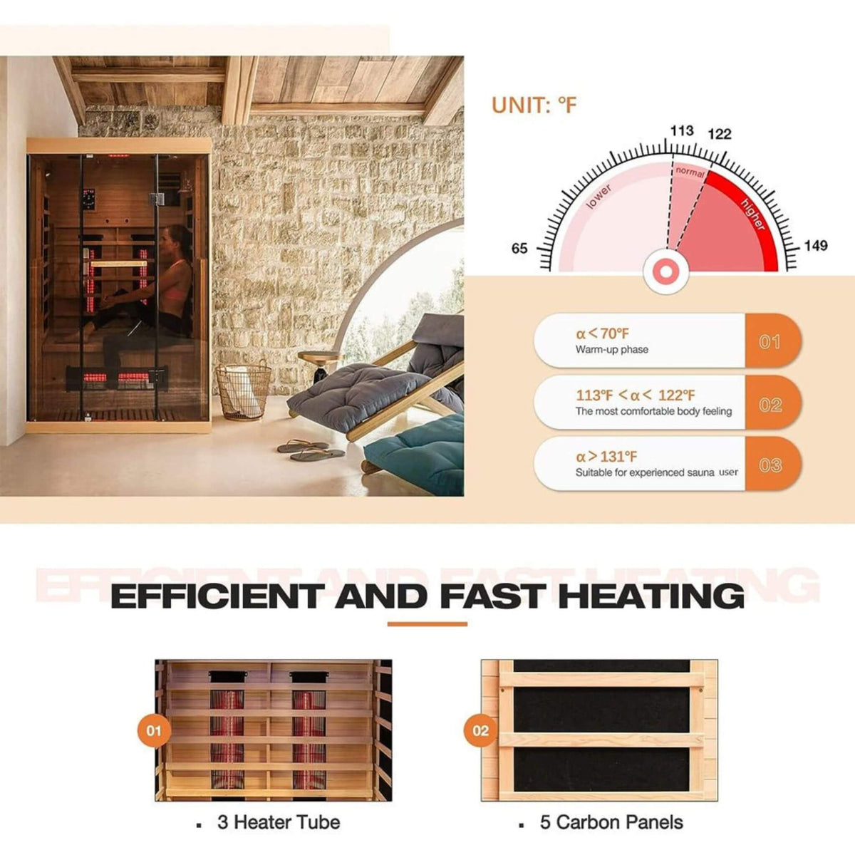 Valen 2-Person Far Infrared Sauna with Panoramic Glass, 2000W
