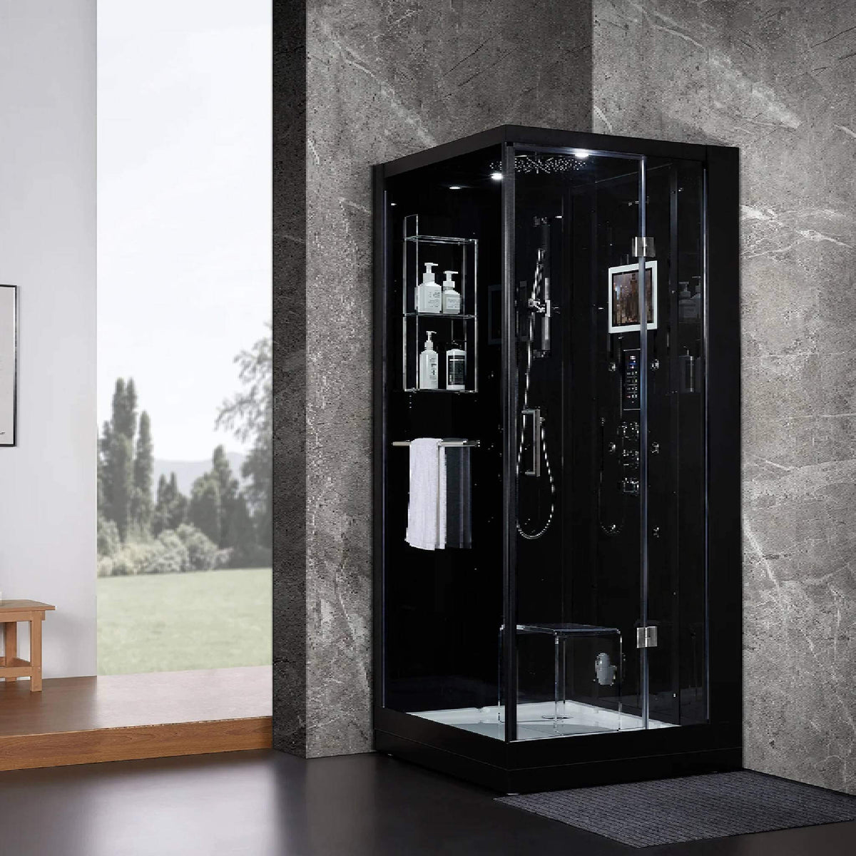 Maya Bath Platinum Arezzo Steam Shower with Rainfall Ceiling Head