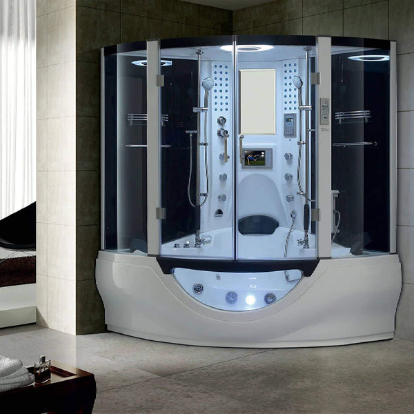 Maya Bath Valencia Steam Shower and Massage Tub with TV