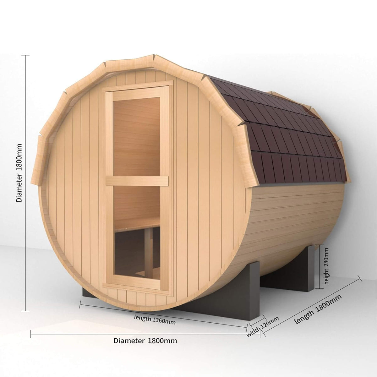 Haven Pinewood Outdoor Barrel Sauna with 4.5 kW Heater (Made to Order)