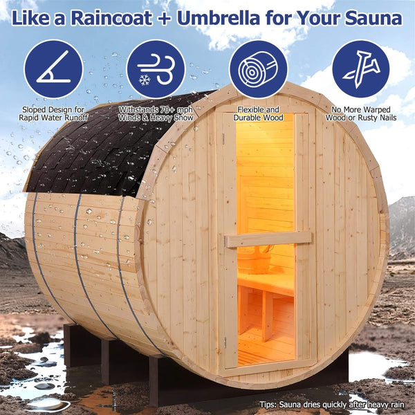 Haven Pinewood Outdoor Barrel Sauna with 4.5 kW Heater (Made to Order)