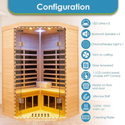 Laurent 2-Person Corner Infrared Sauna, 1600W