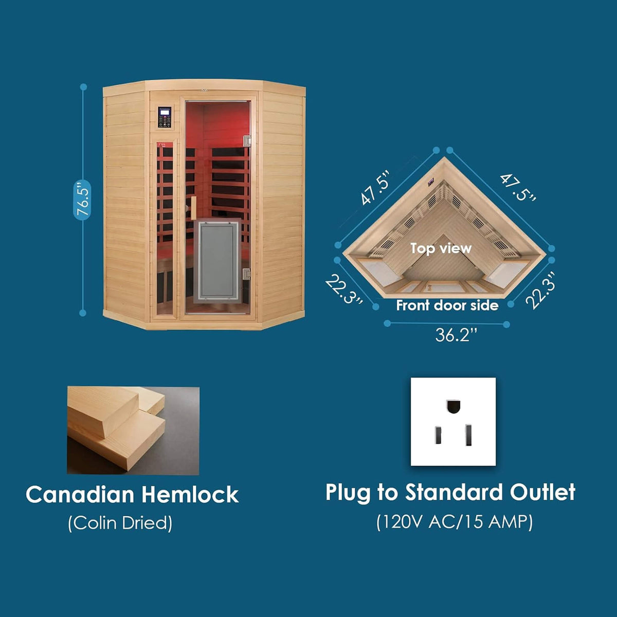 Laurent 2-Person Corner Infrared Sauna, 1600W