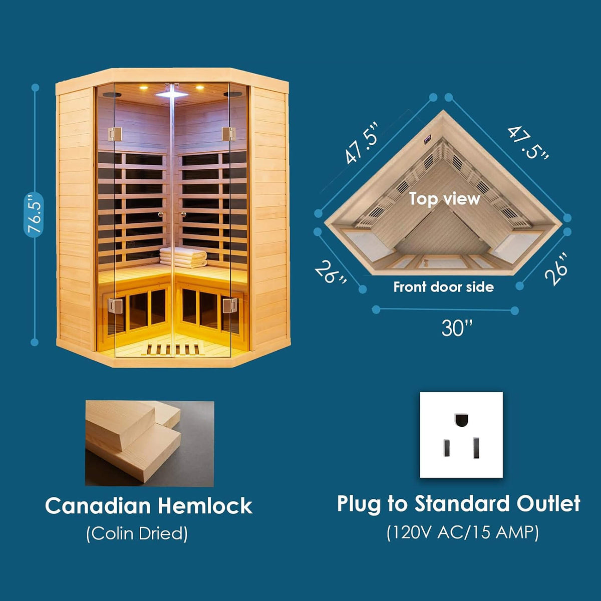 Laurent 2-Person Corner Infrared Sauna, 1600W
