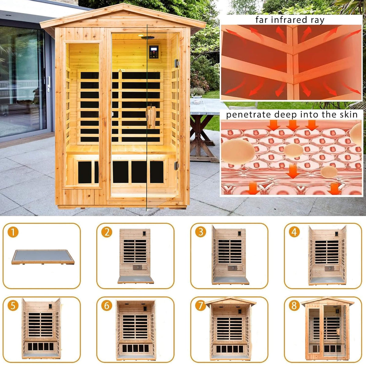 Zorin 2-Person Indoor/Outdoor Far Infrared Sauna, 1750W