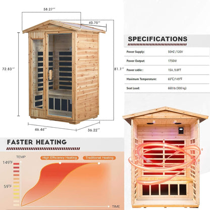 Zorin 2-Person Indoor/Outdoor Far Infrared Sauna, 1750W