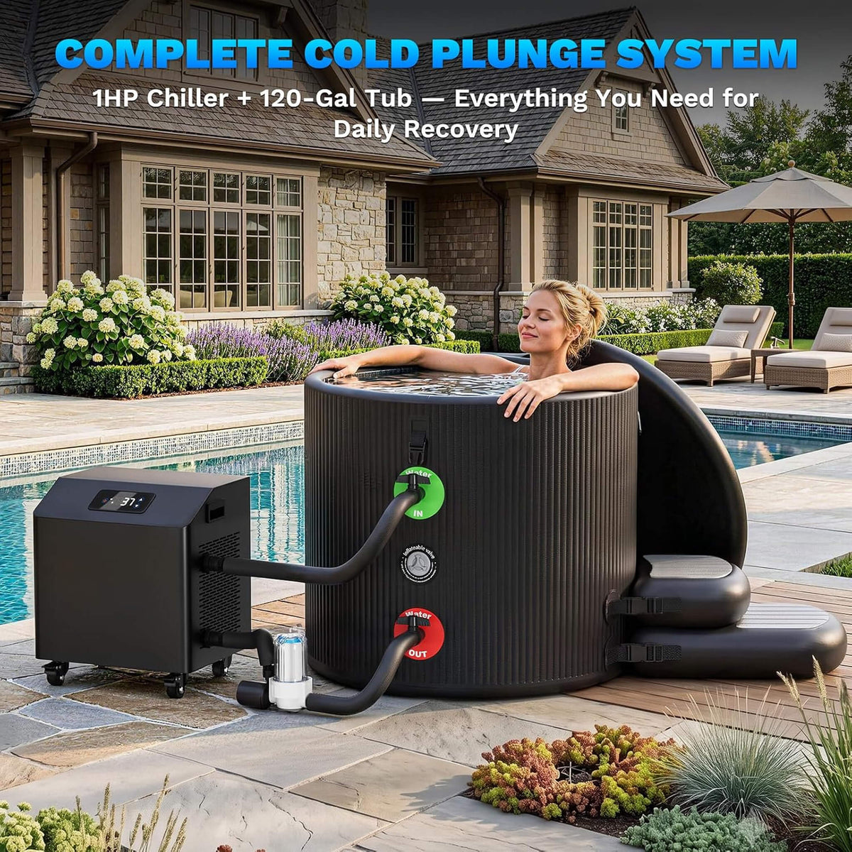 FCP Premium XL 120-Gallon Cold Plunge Kit with 1 HP Chiller