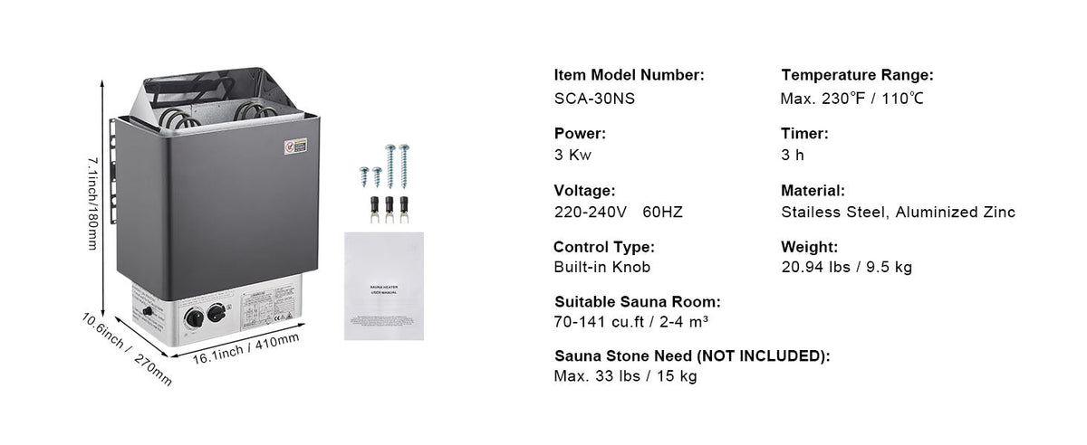 Succebuy Electric Sauna Heater, 3–9 kW, 220V