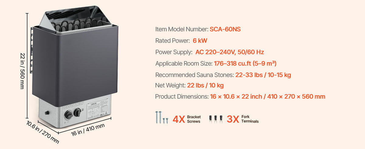 Succebuy Electric Sauna Heater, 3–9 kW, 220V
