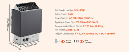 Succebuy Electric Sauna Heater, 3–9 kW, 220V