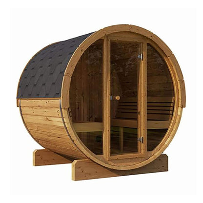 SaunaLife Ergo E7G 4-Person Outdoor Barrel Sauna with Glass Front