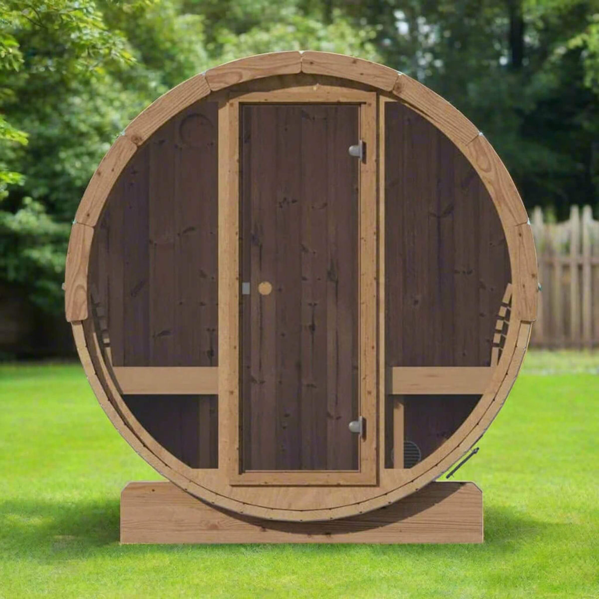 SaunaLife Ergo E7G 4-Person Outdoor Barrel Sauna with Glass Front