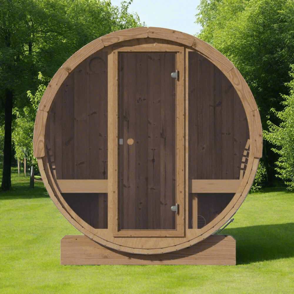 SaunaLife Ergo E8G 6-Person Outdoor Barrel Sauna with Glass Front