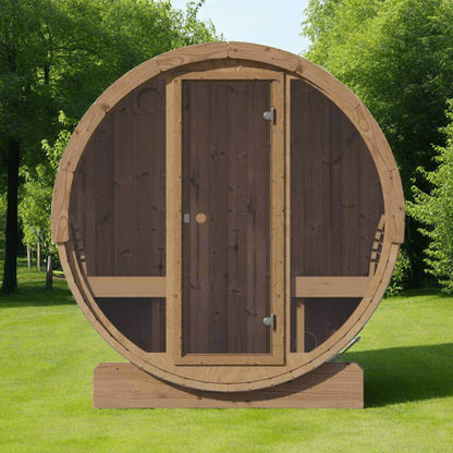 SaunaLife Ergo E8G 6-Person Outdoor Barrel Sauna with Glass Front