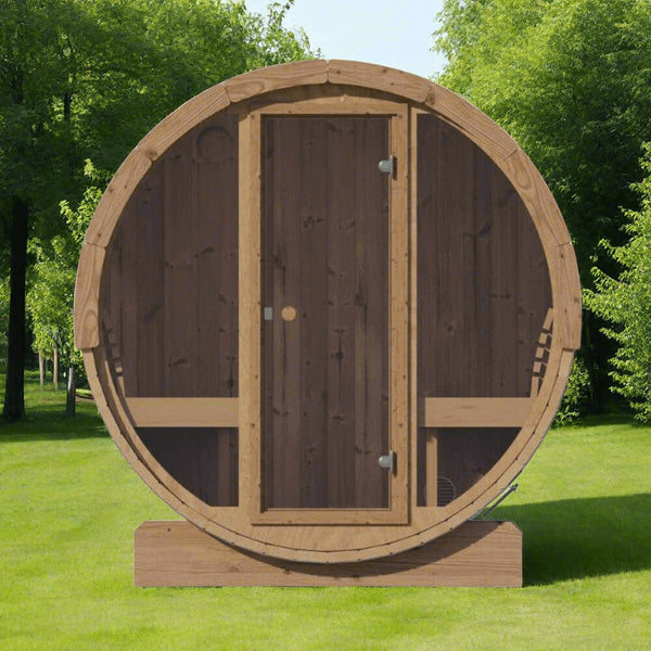 SaunaLife Ergo E8G 6-Person Outdoor Barrel Sauna with Glass Front