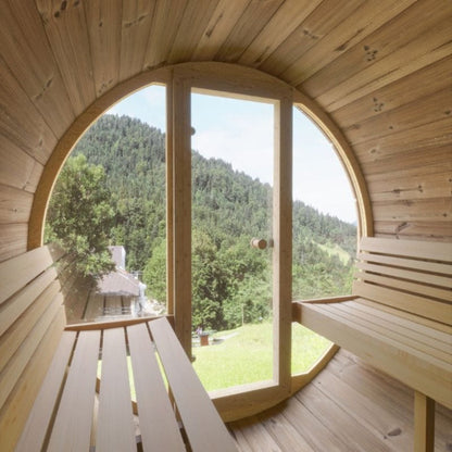 SaunaLife Ergo E8G 6-Person Outdoor Barrel Sauna with Glass Front