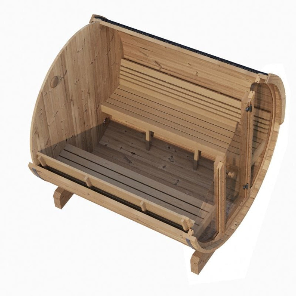 SaunaLife Ergo E8G 6-Person Outdoor Barrel Sauna with Glass Front