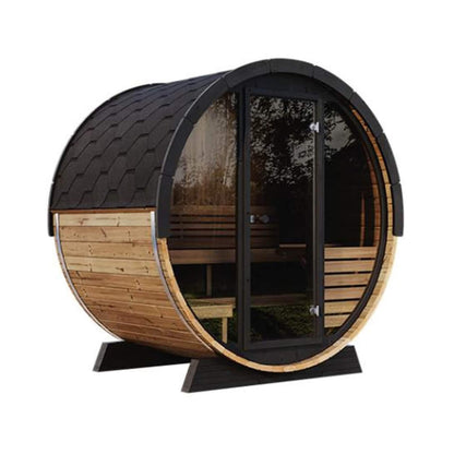 SaunaLife Ergo EE6G 4-Person Outdoor Barrel Sauna with Glass Front