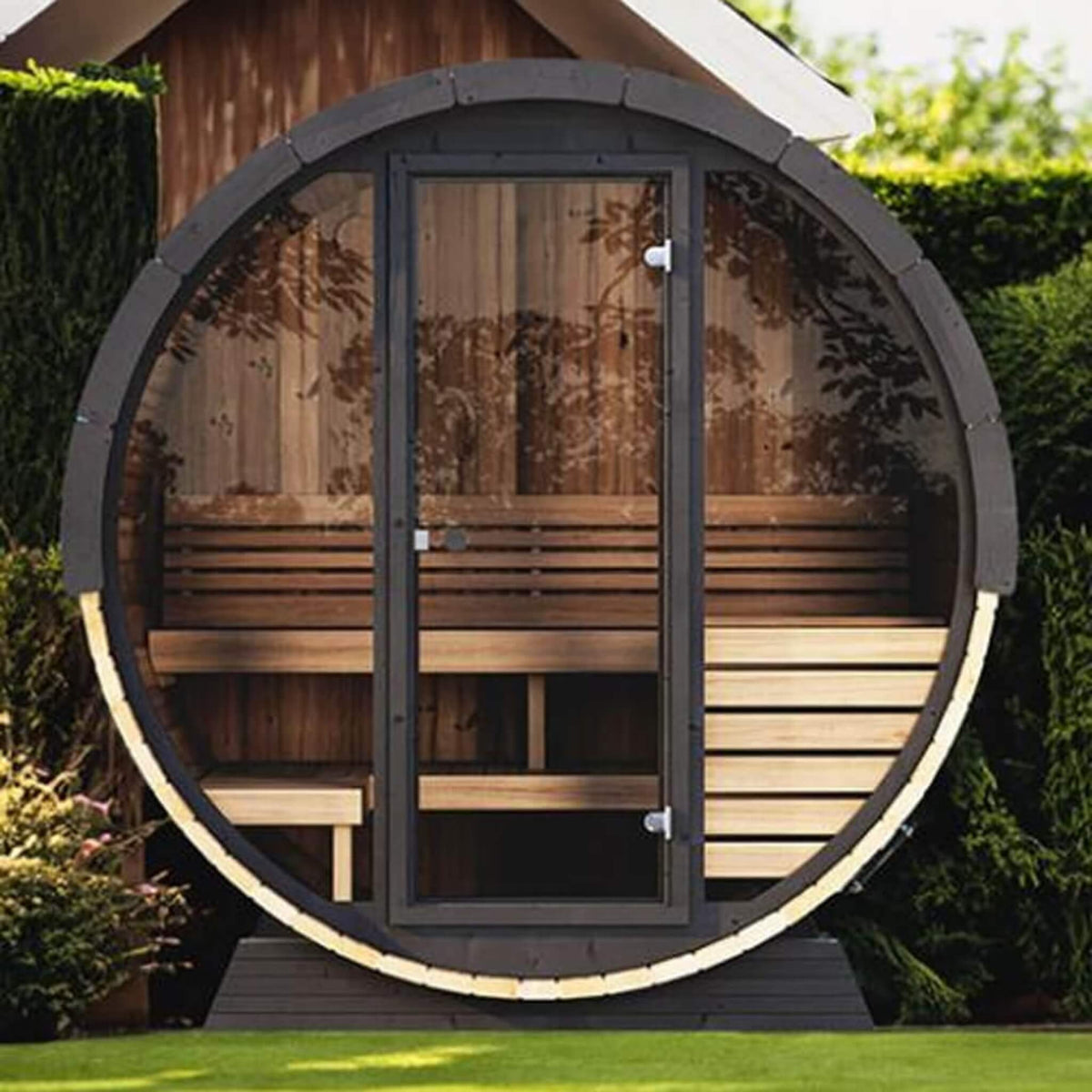 SaunaLife Ergo EE6G 4-Person Outdoor Barrel Sauna with Glass Front