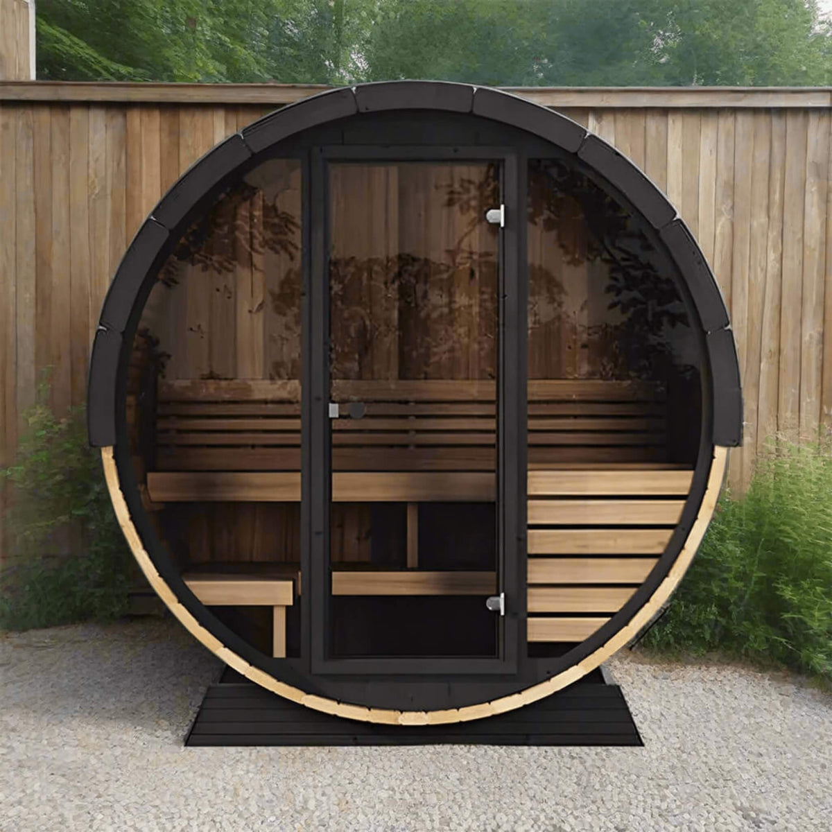 SaunaLife Ergo EE6G 4-Person Outdoor Barrel Sauna with Glass Front