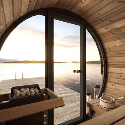 SaunaLife Ergo EE6G 4-Person Outdoor Barrel Sauna with Glass Front