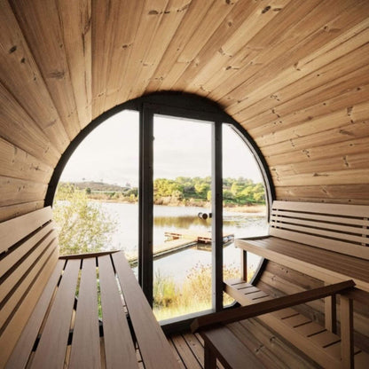 SaunaLife Ergo EE8G 6-Person Outdoor Barrel Sauna with Glass Front