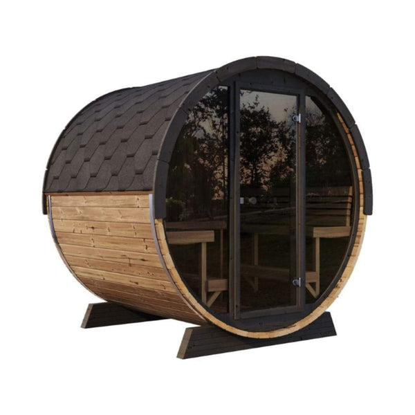 SaunaLife Ergo EE8G 6-Person Outdoor Barrel Sauna with Glass Front