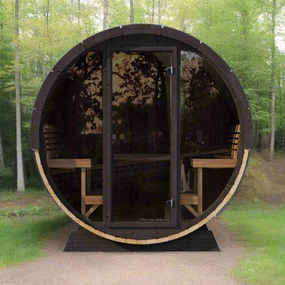 SaunaLife Ergo EE8G 6-Person Outdoor Barrel Sauna with Glass Front